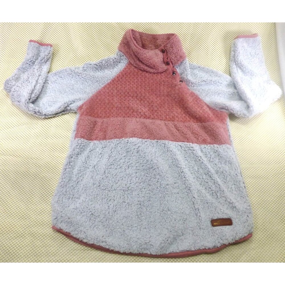 Simply Southern Womens Quilted Sherpa Pullover In Pink & Gray With Button Neck M